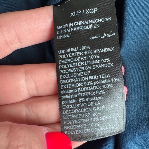 White‎ House Black Market Women’s Teal Embroidered Floral Velvet Dress XLP NEW - Picture 8 of 12